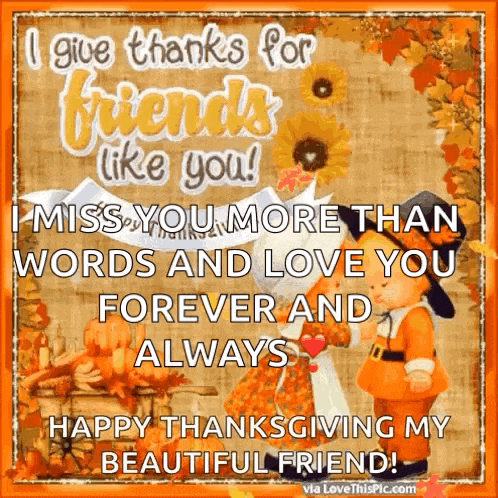 i give thanks for friends like you i miss you more than words and love you forever and always happy thanksgiving my beautiful friend via lovethispic.com