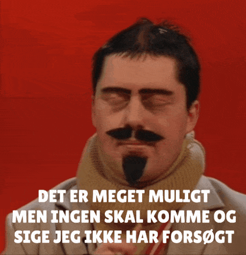 a man with a fake mustache and beard says det er meget muligt