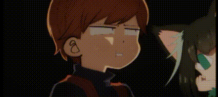 a boy and a girl are standing next to each other in a cartoon .