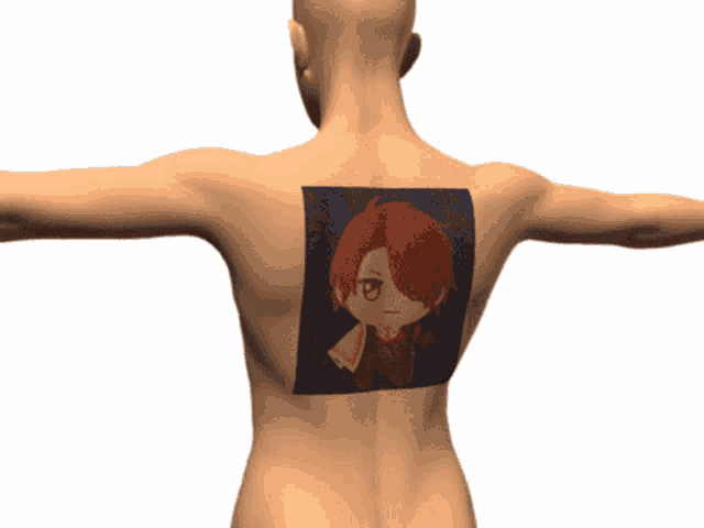 the back of a person with a tattoo of a red haired girl