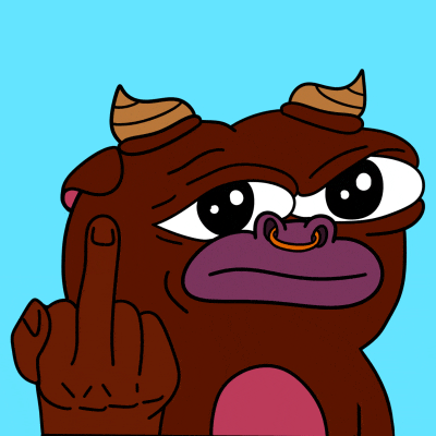 a cartoon character with horns and a nose ring giving the middle finger