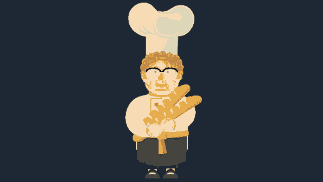 a cartoon illustration of a woman in a chef 's hat holding bread