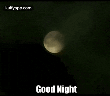 a full moon in a dark night sky with the words `` good night '' written below it .