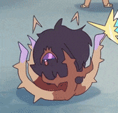 a cartoon character with a purple eye is being struck by a star