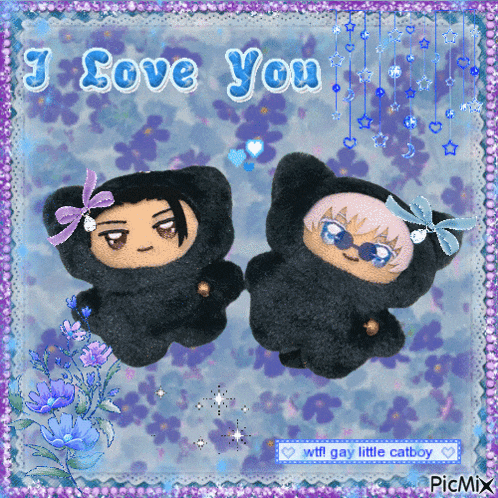 a picture of two stuffed animals with the words i love you