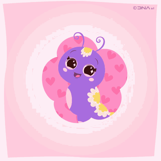 a purple butterfly with a flower on its head is surrounded by pink hearts and the words " ti voglio bene mamma "