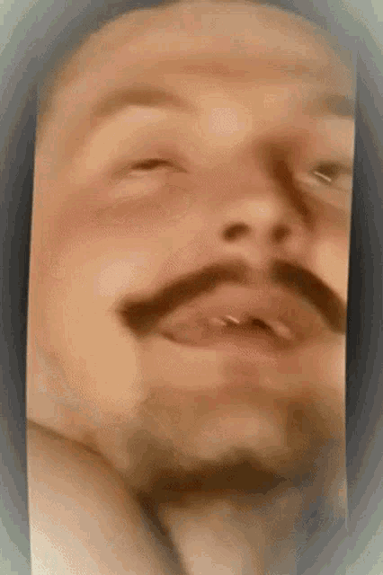a close up of a man 's face with a beard and mustache
