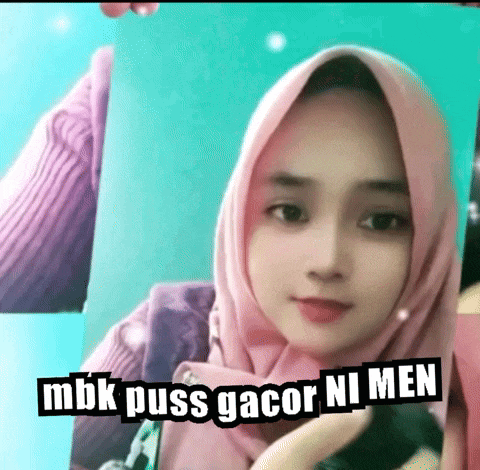 a woman in a pink hijab is holding a picture with the words mbk puss gacor ni men