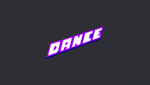 the word dance is displayed in purple and blue letters