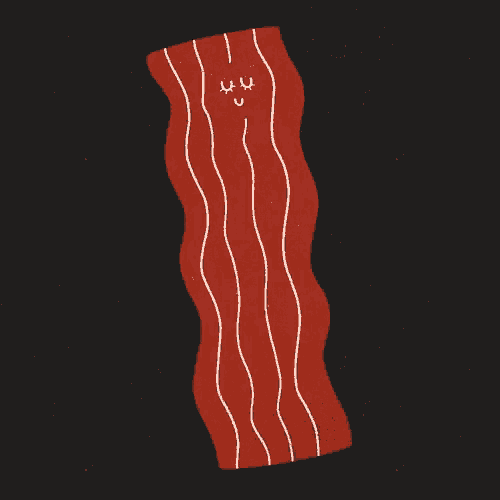a cartoon drawing of a piece of bacon with a face drawn on it