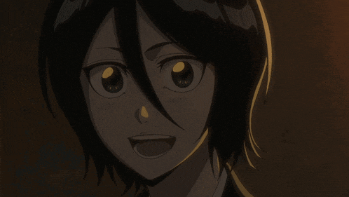 a close up of a cartoon character 's face with a yellow eye