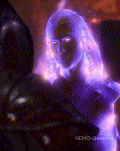 a picture of a woman with purple hair and the words nemo-electric on the bottom right