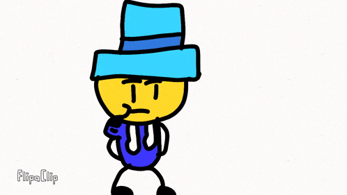 a cartoon character wearing a blue top hat and a blue shirt