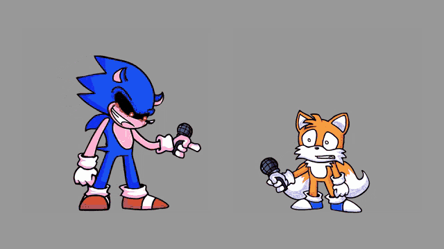 a cartoon of sonic the hedgehog and tails the fox holding microphones