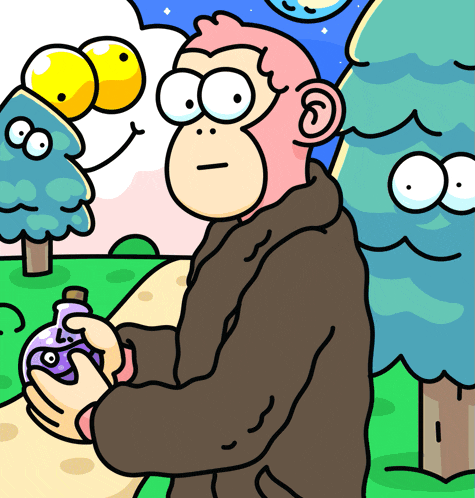 a cartoon of a monkey holding a bottle of liquid
