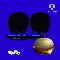 a pixel art of a cartoon character with a hamburger next to it .