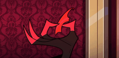 a cartoon character with red horns and a green flame