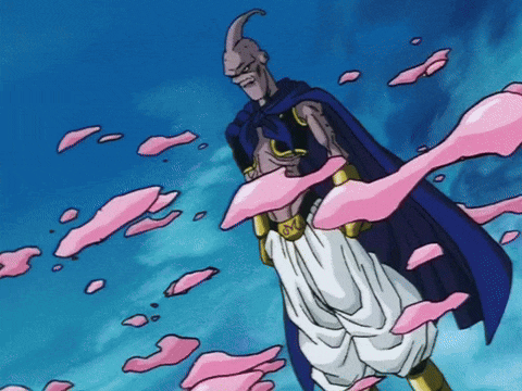 a cartoon character with a purple cape and white pants is surrounded by pink clouds