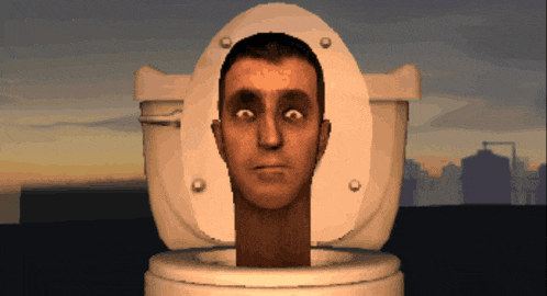 a man 's head is sticking out of a toilet seat