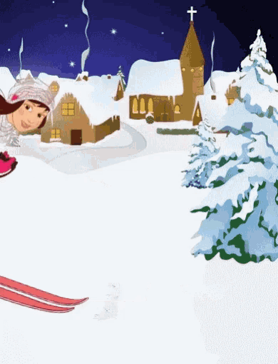 a cartoon of a girl skiing in the snow