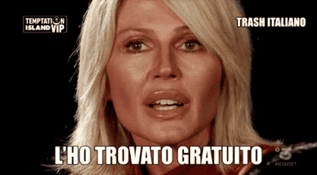 a woman says l' ho trovato gratuito in front of a screen that says temptation island vip