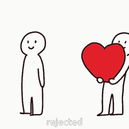 two stick figures are shaking hands with a red heart in the background .