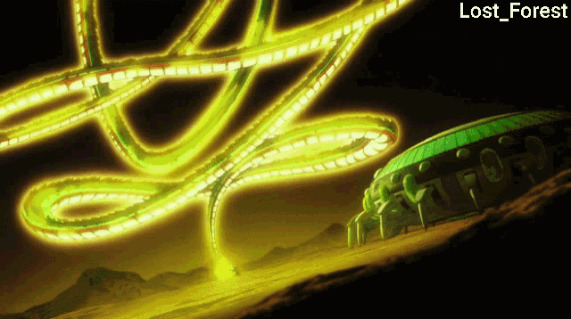 a picture of a roller coaster with the words lost forest on the bottom