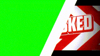 a green screen with a red and white arrow and the word ked on it
