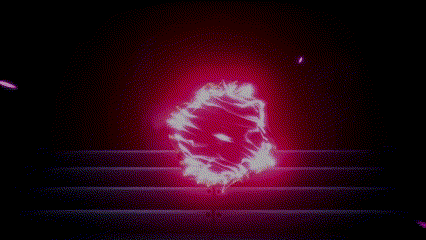 a cartoon character with a sword is surrounded by purple lights in a video game .