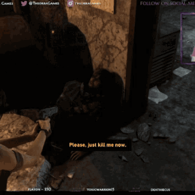 a screenshot of a video game with the words please just kill me now on the bottom