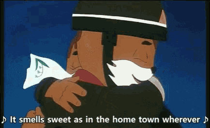 a cartoon of a man hugging a horse with the words it smells sweet as in the home town wherever