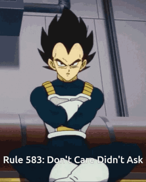 a cartoon character with the words rule 583 : do n't care did n't ask on the bottom