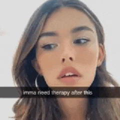 a woman is making a snapchat with a caption that says `` imma need therapy after this '' .