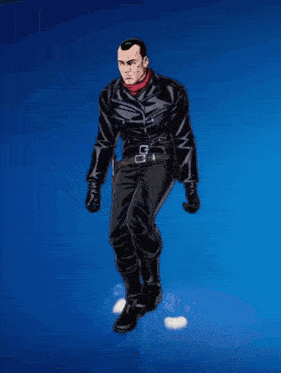 a cartoon of a man in a leather jacket and boots
