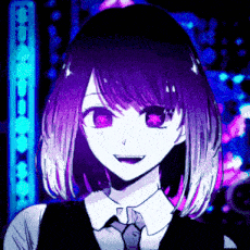 a girl with purple hair and red eyes is wearing a tie