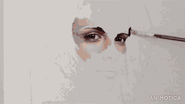 a painting of a woman 's face is being made in animotica