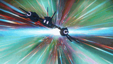 an animated image of a space ship flying through a wormhole