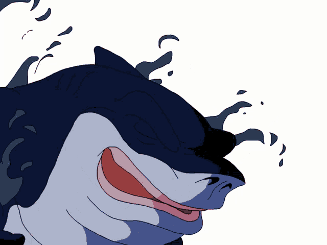 a cartoon of a shark with its mouth open and splashing water