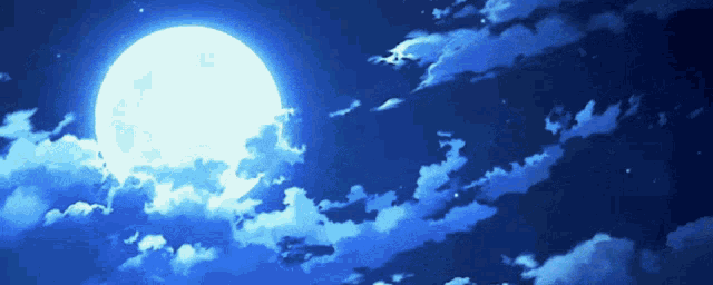 a full moon shines brightly in a dark blue sky