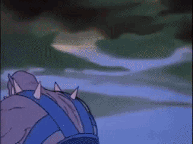 a cartoon character is holding a torch with a chain around his waist