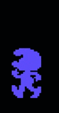 a pixel art of a person in a blue and orange outfit