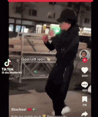 a tiktok video of a person dancing with the words godnatt leon at the bottom