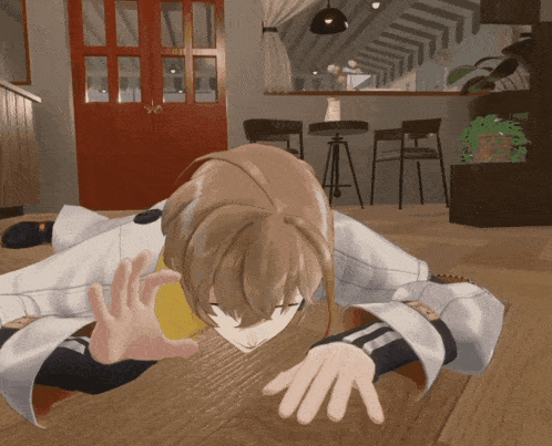 a computer generated image of a person laying on the floor with their hands outstretched