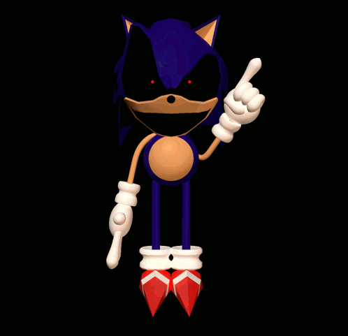 a 3d model of a sonic the hedgehog pointing at something