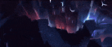 a giant robot is standing in front of a city with its arms outstretched .