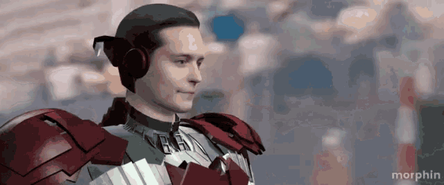 a man in a superhero costume with the word morphin on the bottom left