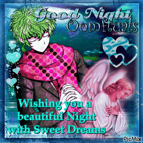 a picture of a man and an angel wishing you a beautiful night