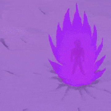 a close up of a dragon ball z character with a purple aura around his chest .