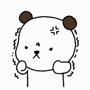 a cartoon drawing of a red and white bear with an angry look on his face