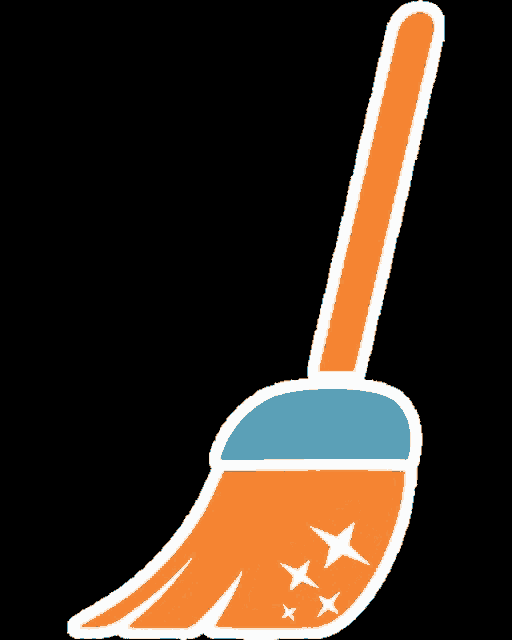 a sticker of an orange broom with a blue handle
